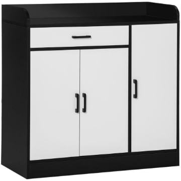 MOBILETTO DA CUCINA MODERNO IN MDF CON 2 ARMADIETTI,1 CASSETTO E RIPIANI REGOLABILI, 90X40X90 CM BIANCO E NERO