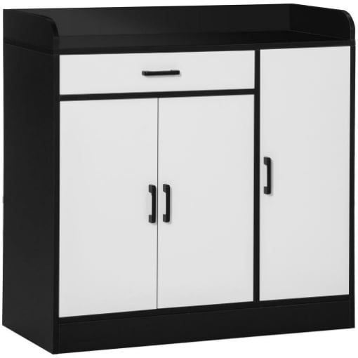 MOBILETTO DA CUCINA MODERNO IN MDF CON 2 ARMADIETTI,1 CASSETTO E RIPIANI REGOLABILI, 90X40X90 CM BIANCO E NERO