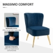 POLTRONA MODERNA IN STILE SCANDINAVO IMBOTTITA E RIVESTITA IN TESSUTO VELLUTATO 56X65.5X82.5 CM  BLU