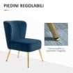 POLTRONA MODERNA IN STILE SCANDINAVO IMBOTTITA E RIVESTITA IN TESSUTO VELLUTATO 56X65.5X82.5 CM  BLU