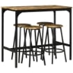 SET DA BAR 5 PEZZI CON TAVOLO ALTO E 4 SGABELLI STILE INDUSTRIALE, MARRONE E NERO