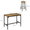 SET DA BAR 5 PEZZI CON TAVOLO ALTO E 4 SGABELLI STILE INDUSTRIALE, MARRONE E NERO