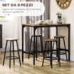 SET DA BAR 5 PEZZI CON TAVOLO ALTO E 4 SGABELLI STILE INDUSTRIALE, MARRONE E NERO