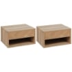 SET 2 COMODINI MODERNI SOSPESI CON CASSETTO E MENSOLA IN LEGNO 37X32X21CM, COLORE NATURALE