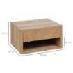 SET 2 COMODINI MODERNI SOSPESI CON CASSETTO E MENSOLA IN LEGNO 37X32X21CM, COLORE NATURALE