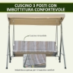 DONDOLO DA GIARDINO 3 POSTI IN ACCIAIO CON TETTO REGOLABILE, CUSCINI E BRACCIOLI, 172X110X156CM