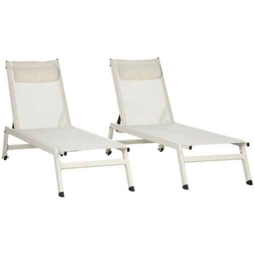 CHAISE LONGUE LETTINO PRENDISOLE RECLINABILE 2PZ IN ALLUMINIO E POLIESTERE, 55X195X30 CM, BEIGE