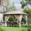 GAZEBO DA GIARDINO 3X3 M IN ACCIAIO CON DOPPIO TETTUCCIO, RETI E TENDE INCLUSE, BEIGE E GRIGIO