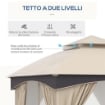 GAZEBO DA GIARDINO 3X3 M IN ACCIAIO CON DOPPIO TETTUCCIO, RETI E TENDE INCLUSE, BEIGE E GRIGIO