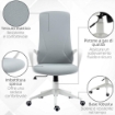 SEDIA DA UFFICIO ERGONOMICA CON ALTEZZA REGOLABILE E FUNZIONE DI INCLINAZIONE, 62X56X110-119.5 CM GRIGIA