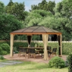 GAZEBO DA GIARDINO IN ACCIAIO, ALLUMINIO E POLIESTERE CON TETTO IN POLICARBONATO E ZANZARIERE, 2.94X3.60X2.67 M