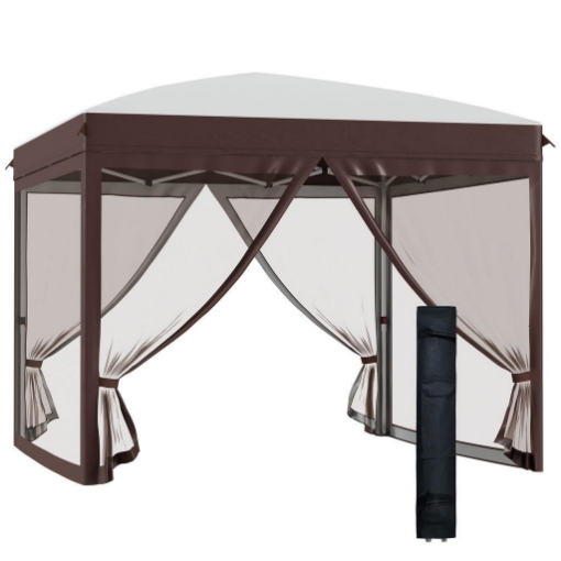 GAZEBO DA GIARDINO CON ZANZARIERA E BORSA DA TRASPORTO CON RUOTE, 300X300X270 CM, COLOR CREMA