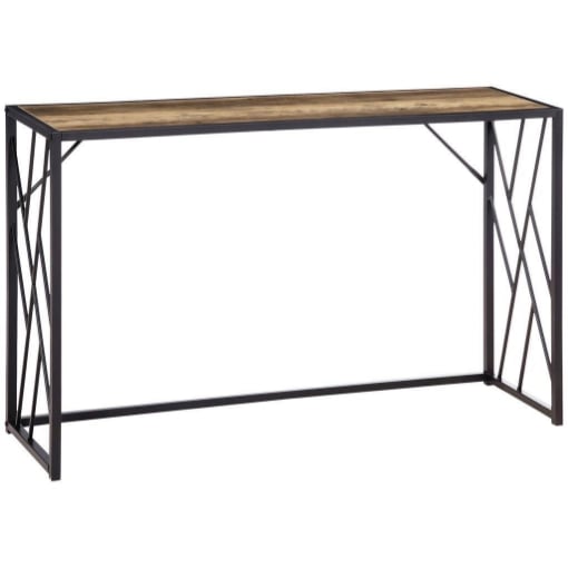 TAVOLO CONSOLLE IN STILE INDUSTRIALE IN ACCIAIO E LEGNO, 120X35X75CM, MARRONE