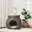 CESTA PER GATTI A 2 LIVELLI IN RATTAN PE CON CUSCINI LAVABILI IN PELUCHE, F50X43.5CM - GRIGIO SCURO