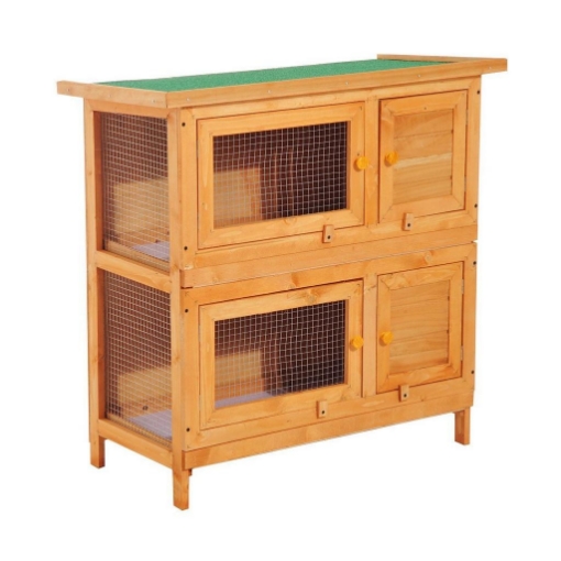 GABBIA A DUE PIANI PER CONIGLI, CONIGLIERA DA ESTERNO IN LEGNO DI ABETE, 90X45X90 CM, LEGNO E VERDE