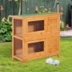 GABBIA A DUE PIANI PER CONIGLI, CONIGLIERA DA ESTERNO IN LEGNO DI ABETE, 90X45X90 CM, LEGNO E VERDE