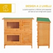 GABBIA A DUE PIANI PER CONIGLI, CONIGLIERA DA ESTERNO IN LEGNO DI ABETE, 90X45X90 CM, LEGNO E VERDE