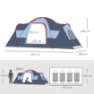 TENDA DA CAMPEGGIO PER 6 PERSONE IDROREPELLENTE CON  PALI IN FIBRA DI VETRO, 4.55X2.3X1.8M, GRIGIA