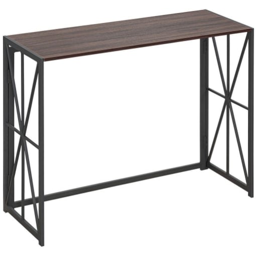 TAVOLO CONSOLLE DA INGRESSO STILE INDUSTRIALE PIEGHEVOLE IN LEGNO E METALLO, 100X38X80 CM, MARRONE