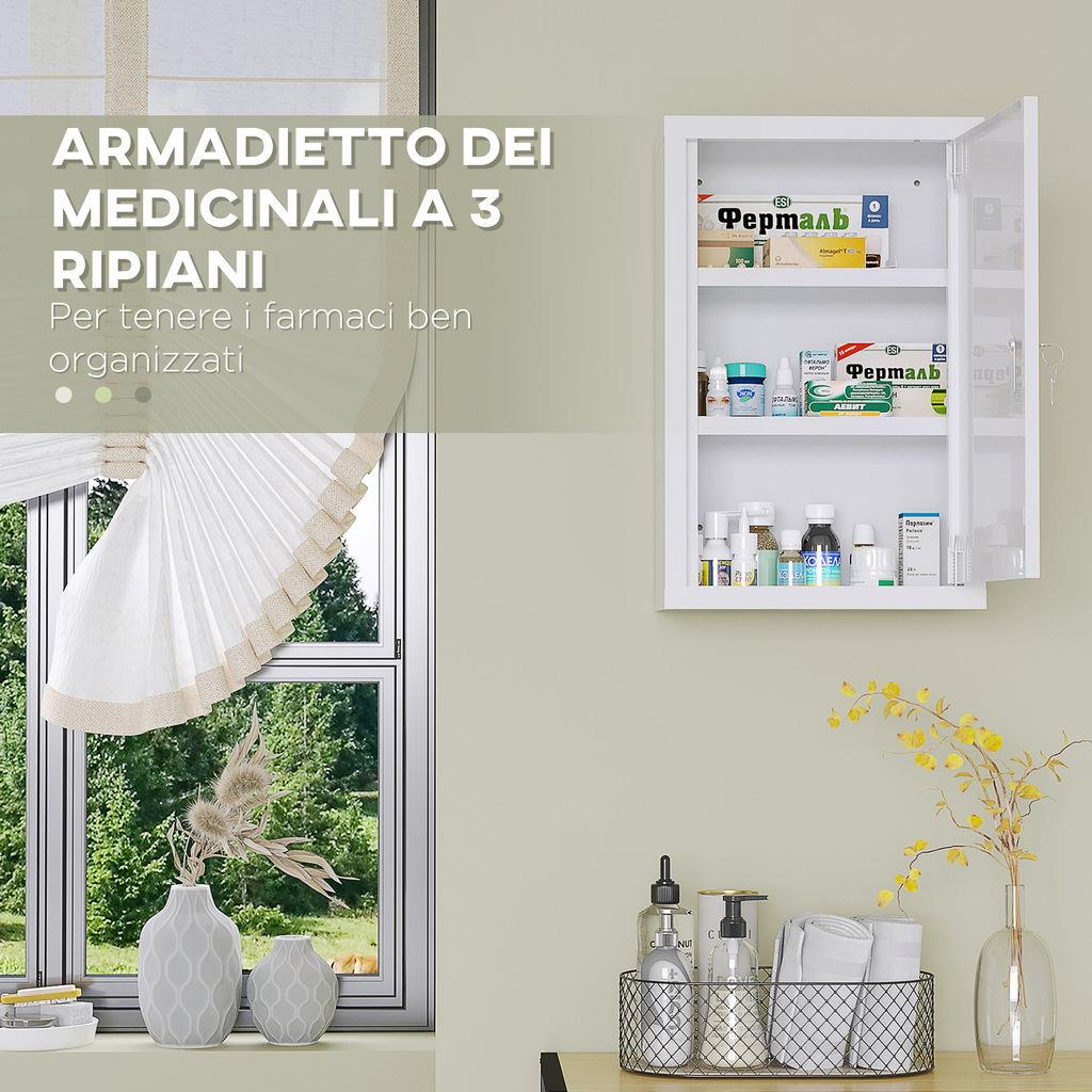 Armadietto Portamedicinali A Muro Con Specchio E 3 Ripiani - 55,9 X 40,6 Cm, Colore Nero, Lega Di Alluminio - Per Bagno, Cucina, Sopra WC - Salvaspazio Con Cerniere Soft-close
