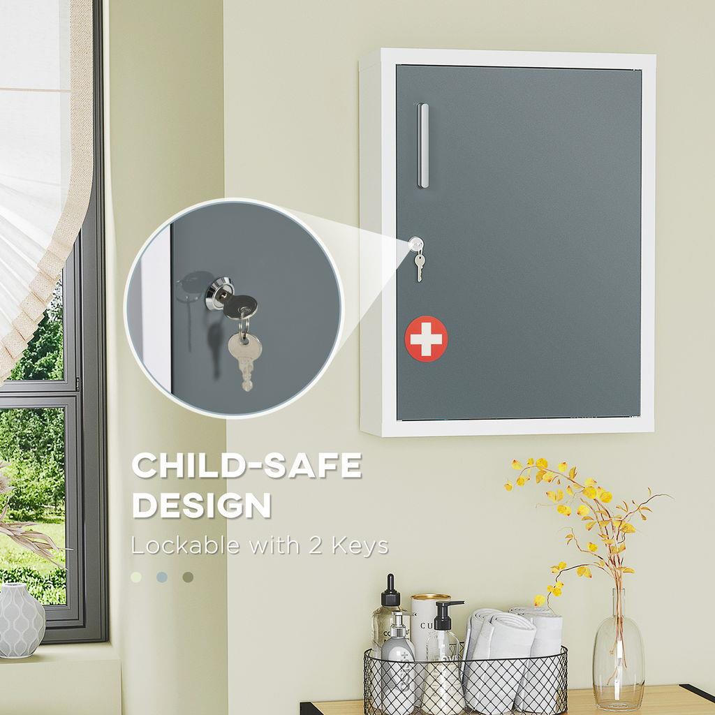 Fresca Armadietto Per Medicinali Grigio Con 3 Ante E Specchio, 80x60x15 Cm, Per Bagno