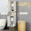 COLONNA BAGNO CON 2 ARMADIETTI E RIPIANO IN MDF E ACCIAIO, 30X30X170.7CM, BIANCO E ORO