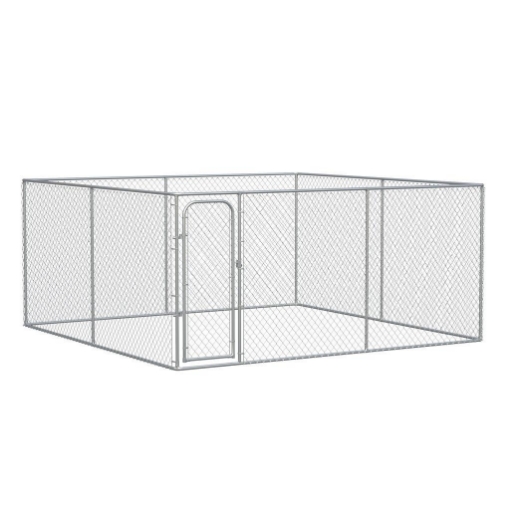 KENNEL PER CANI DA ESTERNO A MAGLIE CON PORTA CON BLOCCO IN ACCIAIO, 400X400X182CM, ARGENTO