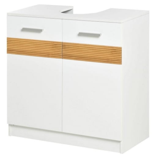 MOBILE SOTTO LAVABO BAGNO, MOBILETTO BAGNO SOTTOLAVANDINO CON ANTINE IN LEGNO, 60X30X60.5CM - BIANCO