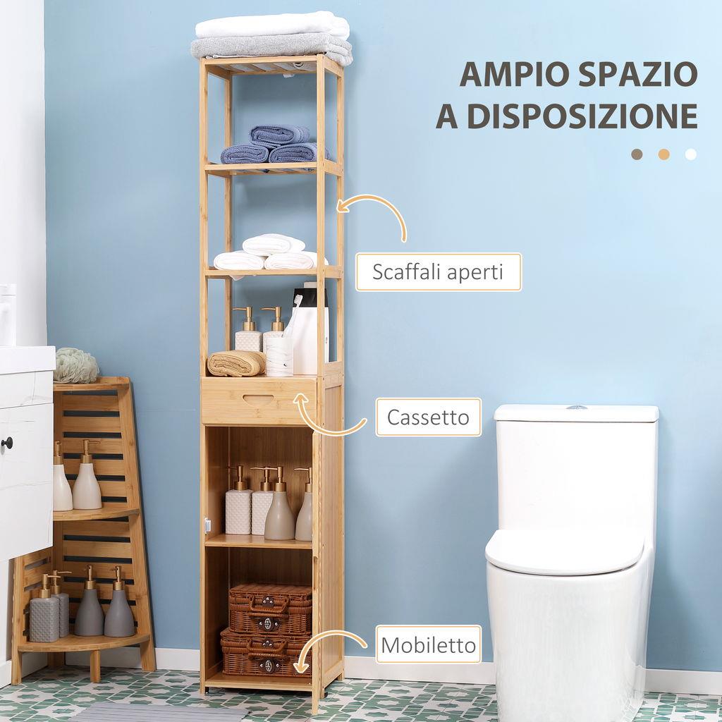 RoyalHouse Armario de suelo de bambú con 2 puertas de persiana y 3 estantes abiertos, organizador independiente para baño, cocina, sala de estar, ecológico y duradero, color marrón