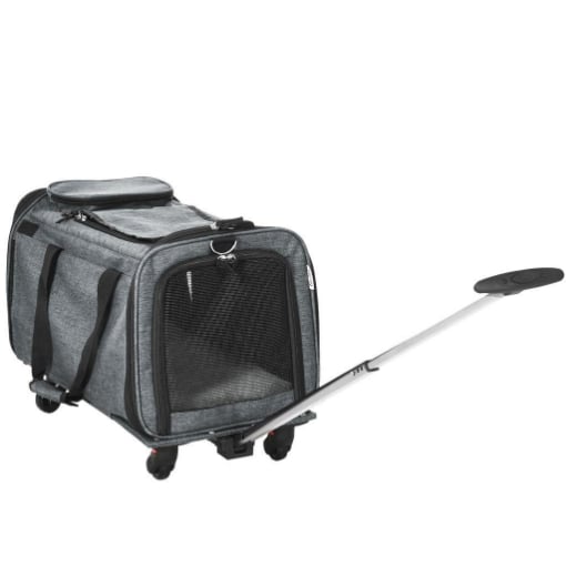 TRASPORTINO PER CANI E GATTI 4 IN 1 PIEGHEVOLE CON MANIGLIA TELESCOPICA, 50X31X37 CM, GRIGIO