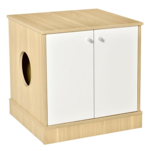 MOBILE LETTIERA PER GATTI CON 2 ANTE E RIPIANO INTERNO ESTRAIBILE IN LEGNO, 60X55X62.5CM - LEGNO/BIANCO