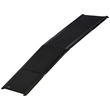 RAMPA PER CANI PIEGHEVOLE CON SUPERFICIE ANTISCIVOLO IN MDF E ALLUMINIO, 158X43.5X2.5 CM, NERO