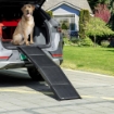 RAMPA PER CANI PIEGHEVOLE CON SUPERFICIE ANTISCIVOLO IN MDF E ALLUMINIO, 158X43.5X2.5 CM, NERO