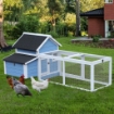 POLLAIO DA GIARDINO PER GALLINE CON CORSA VASSOIO DI NIDIFICAZIONE RIMOVIBILE IN LEGNO, BIANCO E BLU,180X90.1X78.6CM