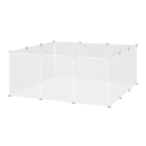 RECINTO PER CONIGLI, CUCCIOLI E PICCOLI ANIMALI MODULABILE IN METALLO E PP, 12 PANNELLI DA 35X45 CM BIANCO