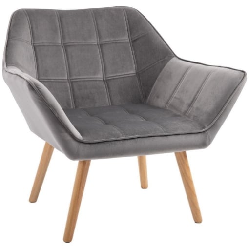 POLTRONCINA STILE NORDICO IN LEGNO ED EFFETTO VELLUTO GRIGIO PER SOGGIORNO O UFFICIO, 64X62X72.5 CM