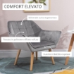 POLTRONCINA STILE NORDICO IN LEGNO ED EFFETTO VELLUTO GRIGIO PER SOGGIORNO O UFFICIO, 64X62X72.5 CM