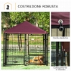 RECINTO PER CANI DA ESTERNO CON SERRATURA, 2 CIOTOLE GIREVOLI E COPERTURA RIMOVIBILE, NERO E ROSSO
