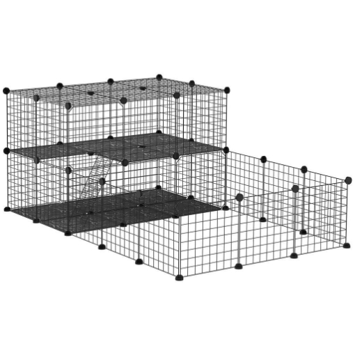 RECINTO PER CONIGLI MODULABILE IN METALLO CON SCALETTA E ACCESSORI MONTAGGIO, 175X105X70CM - NERO