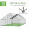 POLLAIO DA GIARDINO CON TELAIO ZINCATO, COPERTURA IMPERMEABILE E RETE ESAGONALE, 3X6X2M, ARGENTO