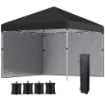 GAZEBO DA GIARDINO PIEGHEVOLE AD ALTEZZA REGOLABILE CON 2 PARETI E BORSA INCLUSA, 297X297X274 CM, NERO
