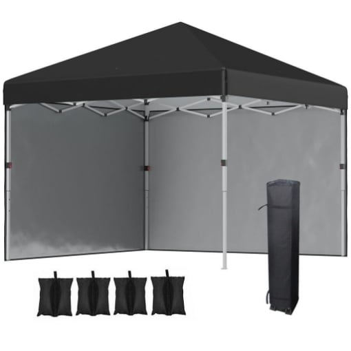 GAZEBO DA GIARDINO PIEGHEVOLE AD ALTEZZA REGOLABILE CON 2 PARETI E BORSA INCLUSA, 297X297X274 CM, NERO