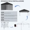 GAZEBO DA GIARDINO PIEGHEVOLE AD ALTEZZA REGOLABILE CON 2 PARETI E BORSA INCLUSA, 297X297X274 CM, NERO