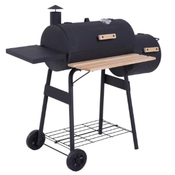 BARBECUE A CARBONE CON COPERCHIO E AFFUMICATORE, BBQ DA GIARDINO CON RIPIANI E RUOTE 124X53X104 CM, NERO