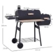 BARBECUE A CARBONE CON COPERCHIO E AFFUMICATORE, BBQ DA GIARDINO CON RIPIANI E RUOTE 124X53X104 CM, NERO