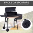 BARBECUE A CARBONE CON COPERCHIO E AFFUMICATORE, BBQ DA GIARDINO CON RIPIANI E RUOTE 124X53X104 CM, NERO