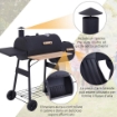 BARBECUE A CARBONE CON COPERCHIO E AFFUMICATORE, BBQ DA GIARDINO CON RIPIANI E RUOTE 124X53X104 CM, NERO