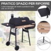 BARBECUE A CARBONE CON COPERCHIO E AFFUMICATORE, BBQ DA GIARDINO CON RIPIANI E RUOTE 124X53X104 CM, NERO