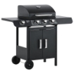 BARBECUE A GAS CON COPERCHIO, 4 BRUCIATORI DA 11.6KW, FORNELLO, MENSOLA E 2 RUOTE, 110X50X100 CM NERO