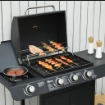 BARBECUE A GAS CON COPERCHIO, 4 BRUCIATORI DA 11.6KW, FORNELLO, MENSOLA E 2 RUOTE, 110X50X100 CM NERO